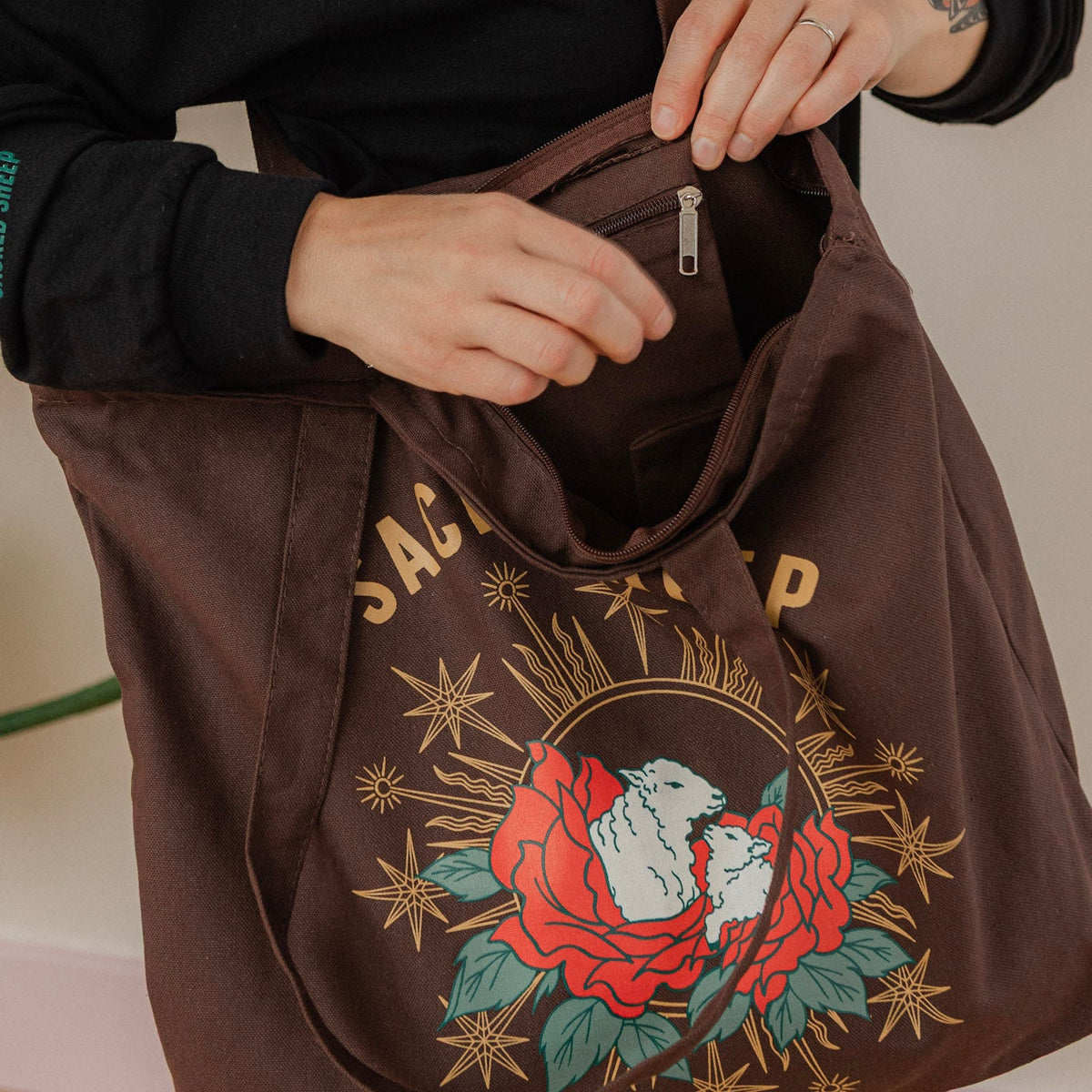2026 Sacred Sheep Zippered Tote